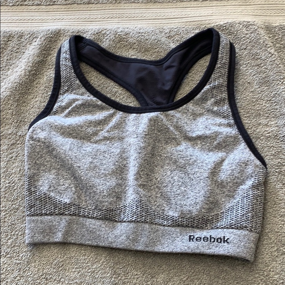 Reebok medium grey black sports bra